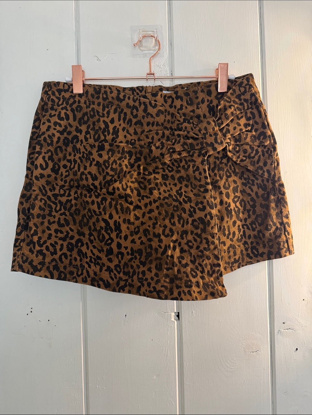 Leopard Print Faux Wrap Skort in Brown